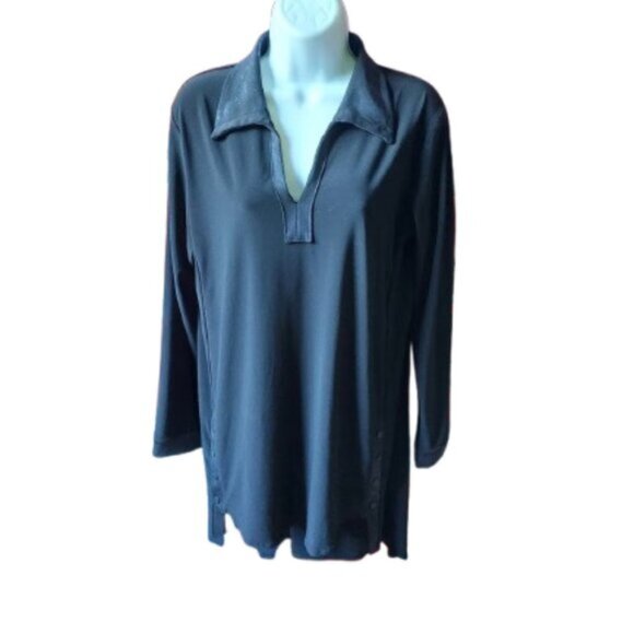 High Low Long Sleeve Black Tunic Top Size 8 - Picture 1 of 4
